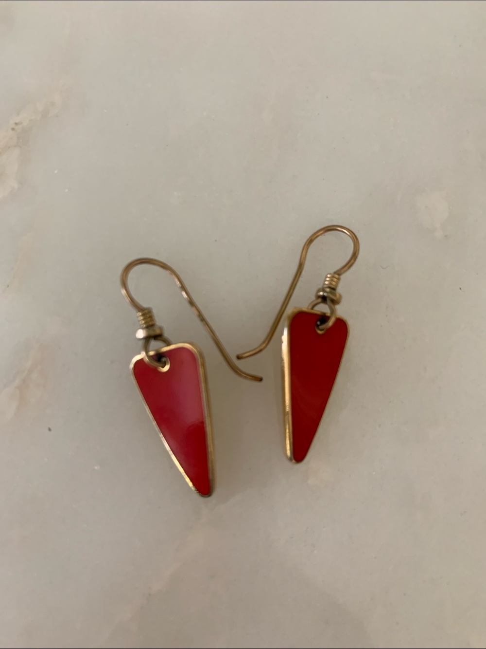 Laurel Burch Red Enamel Triangle Drop Earrings